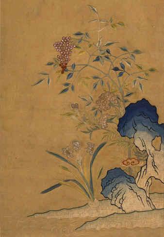 刺繡名品，清朝，道光年間，刺繡天竹水仙圖（軸），蘇繡名作